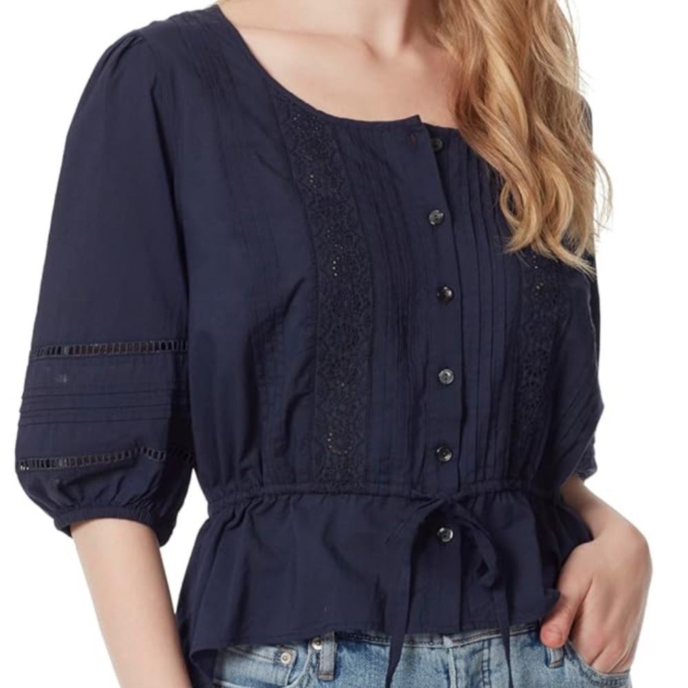Jessica Simpson- peasant top, navy blue, size large